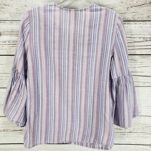 BCBGMAXAZRIA Purple 100%Cotton Bell Sleeve Striped Top Size Small - Picture 11 of 11